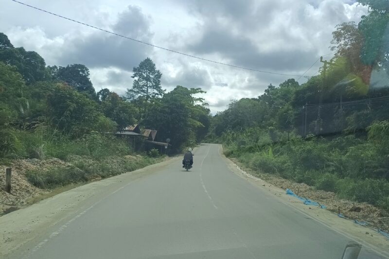Salah satu titik pada ruas Jalan Nasional yang akan dilebarkan menjadi 17 Meter di Kecamatan Teweh Baru, Kabupaten Barito Utara. (Tegak Lurus) 