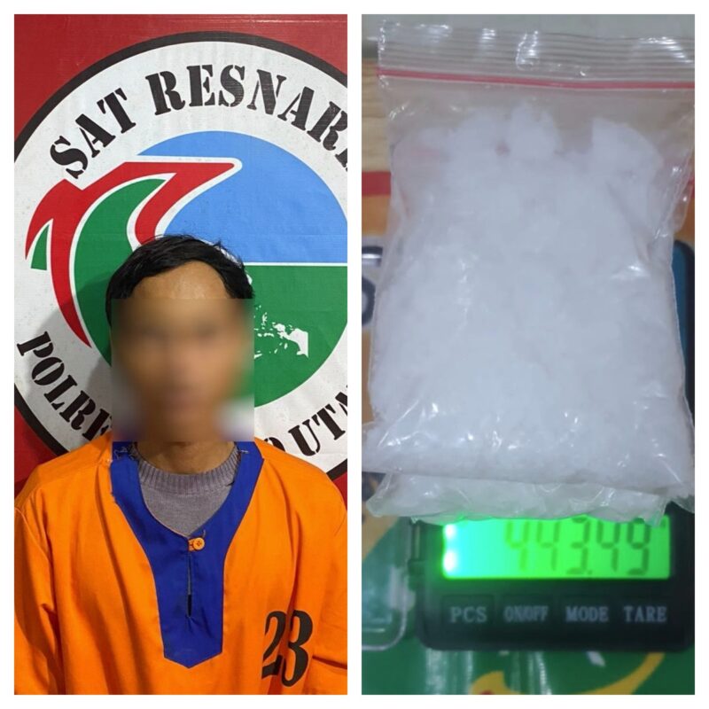 Tersangka pengedar narkotika BS alias Beni, warga Kecamatan Lahei Barat ditangkap Satresnarkoba Polres Barito Utara bersama sabu-sabu seberat 443,39 gram di Muara Teweh, Sabtu 3 Februari 2024. (ist)