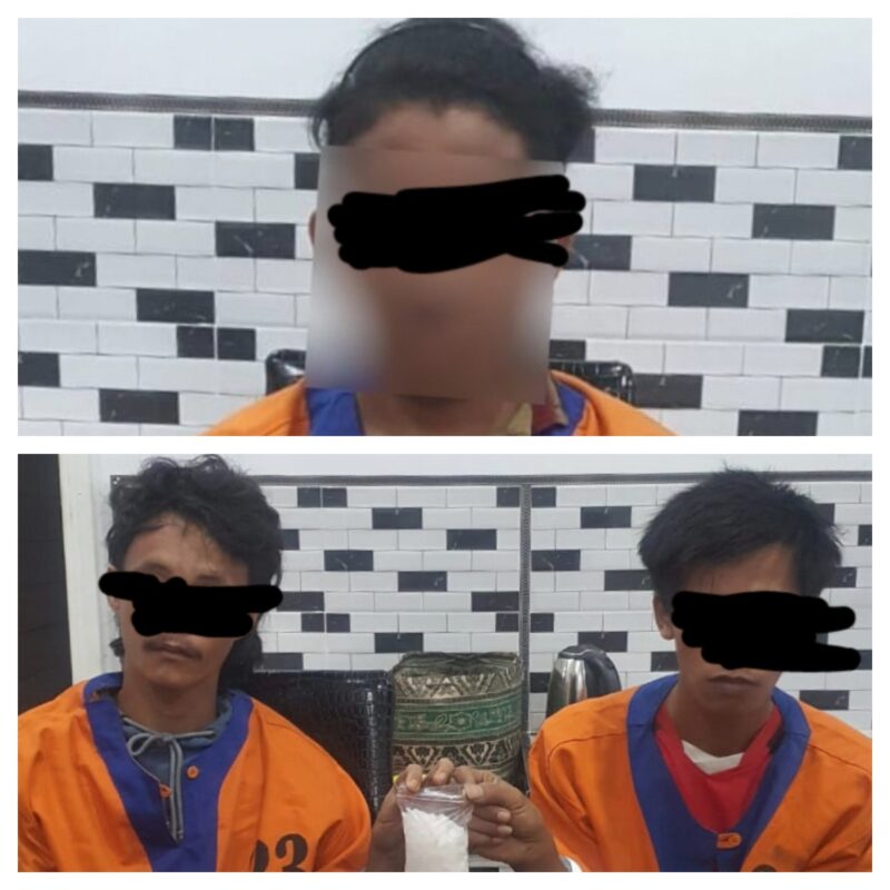 Tersangka pengedar sabu, SS, asal Sumatera Utara ditangkap di Luwe (atas). 
Tersangka AF dan WI, keduanya warga Barito Utara ditangkap di Desa Tapen bersama barbuk sabu 99,47 Gram, Jumat 6 Seotember 2024 (bawah).(tegaklurus.net/humas polres barito utara) 