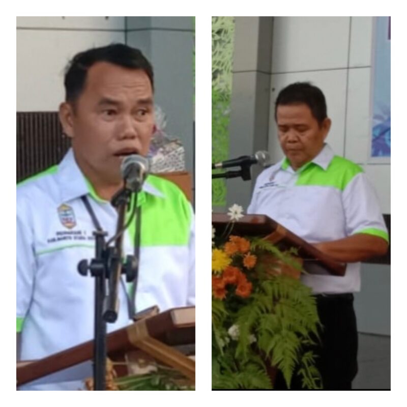 Ketua Panpel Pesparani I, Sastra Jaya (kiri) dan Ketua Lembaga Pembinaan dan Pengembangan Pesparani Katolik Daerah (LP3D) Kabupaten Barito Utara, Alkatri (kanan), sedang menyampaikan sambutan pada pembukaan Pesparani, Selasa 5 November 2024 sore.(tegaklurus.net/dor abram) 