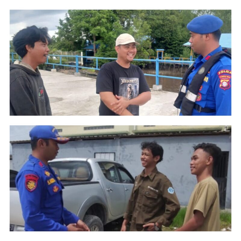 Guna mencegah gangguan  keamanan dan ketertiban masyarakat (kamtibmas), Personel Kp XVIII-2004, Ditpolairud Polda Kalteng, Bripka Siregar, menyambangi warga pesisir Sungai (DAS) Kumai, Sabtu, 18 Januari 2025.(dok : Ditpolairud Polda Kalteng) 