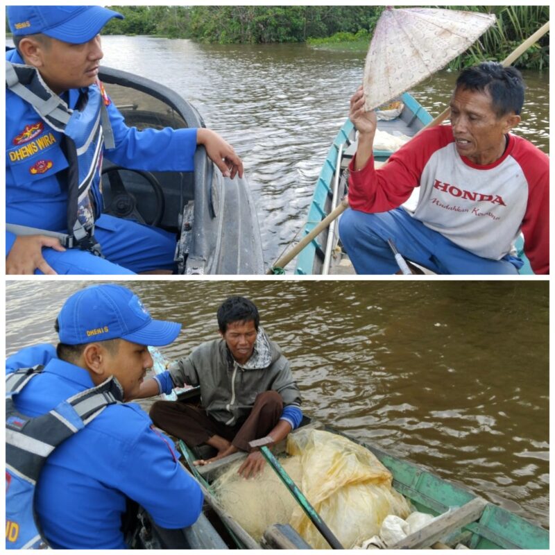 Ditpolairud Polda Kalteng melalui KP XVIII-2007 berkomunikasi secara intensif dengan nelayan di DAS Kapuas, Kabupaten Kapuas, Kalteng, Minggu, 6 April 2025 siang.(ist/Ditpolairud Polda Kalteng) 