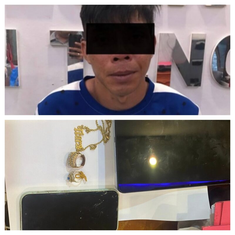 Sp (36) diduga garong uang, perhiasan, dan barang elektronik bernilai puluhan juta rupiah milik warga Muara Teweh, diringkus personel Reskrim Kepolisian Sektor (Polsek) Teweh Tengah, Polres Barito Utara, Kamis, 24 April 2025, sekitar pukul 05.00 WIB.(ist/Si Humas Polres Barito Utara)