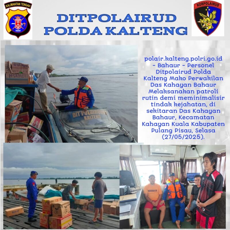 Guna mencegah terjadi gangguan kamtibmas di wilayah hukum Polda Kalteng,  personel Ditpolair Polda Kalteng Mako Perwakilan DAS Kahayan Bahaur melaksanakan patroli rutin di DAS Bahaur  Selasa, 27 Mei 2025.(ist : Ditpolairud Polda Kalteng) 