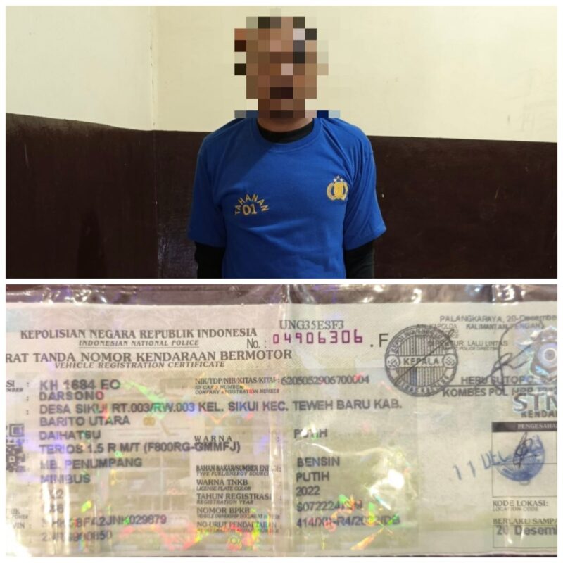 Tersangka pencuri mobil SR (30).(ist : Humas Polres Barito Utara)