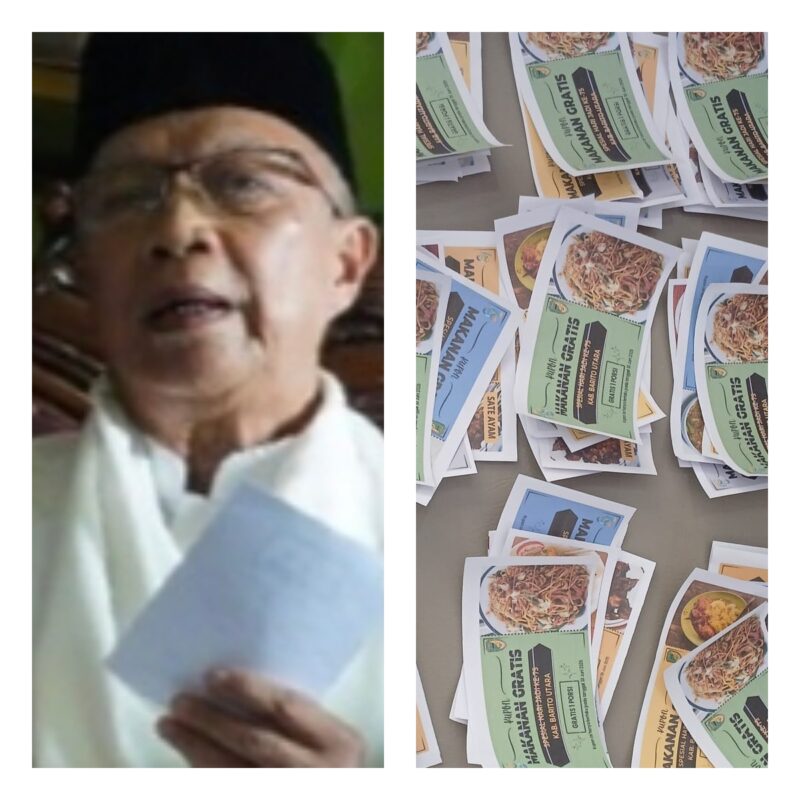 Mantan Sekda dan  Bupati Barito Utara dua periode, HA Dj.Nihin (kiri).
Kupon makan gratis HUT ke-75 Barito Utara (kanan).(Tangkapan layar) 