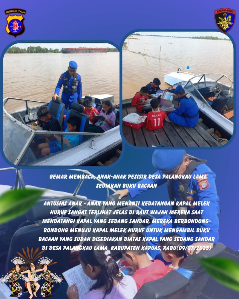 Kapal Melek Huruf Ditpolaitud melayani anak-anak pesisir di Kabupaten Kapuas, Rabu, 9 Juli 2025.(ist/Ditpolairud Polda Kalteng)