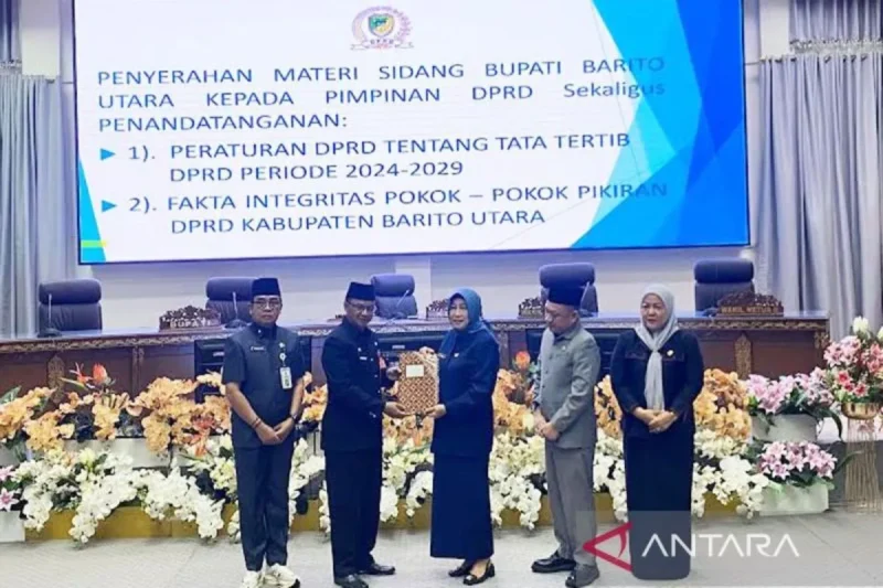 DPRD Barito Utara, menggelar rapat paripurna I penyampaian LKPJ Bupati Barito Utara Tahun Anggaran 2024, sekaligus menetapkan Peraturan DPRD tentang Tatib DPRD periode 2024–2029,  Senin, 15 April 2025.(ist/tegaklurus.net) 