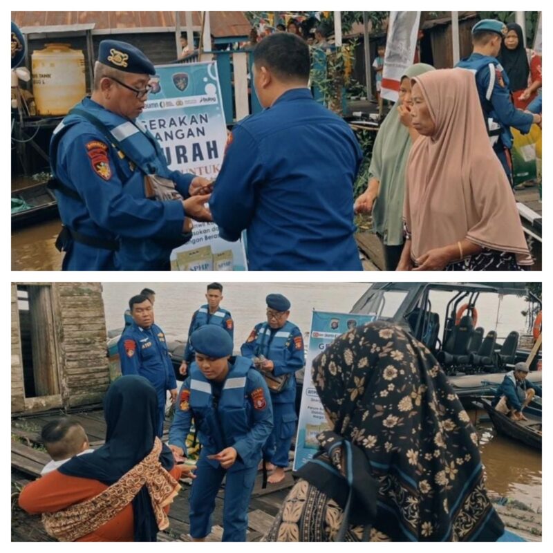 Gerakan Pangan Murah Polri, kolaborasi Ditpolairud Polda Kalteng dengan Perum Bulog Kanwil Kalteng, adakan pasar murah untuk masyarakat di Desa Belanti, Kabupaten Kotawaringin Timur, Rabu (13/8/2025) pagi.(Foto : Dok Ditpolairud Polda Kalteng) 