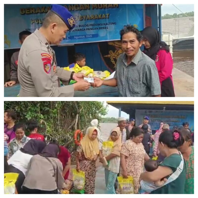 Ditpolairud Polda Kalteng, menggelar Gerakan Pangan Murah di DAS Mentaya, Desa Bapanggang Raya, Kabupaten Kotawaringin Timur, Minggu, 17 Agustus 2025.(ist :  Ditpolairud Polda Kalteng) 