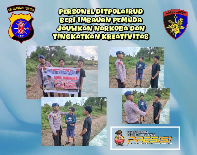 Ditpolairud Polda Kalteng Mako Perwakilan DAS Arut, mengimbau para pemuda untuk menjauhkan diri dari penyalahgunaan narkoba di Desa Tanjung Putri, Kabupaten Kotawaringin Barat, Jumat, 5 September 2025 siang.(ist : Ditpolairud Polda Kalteng)