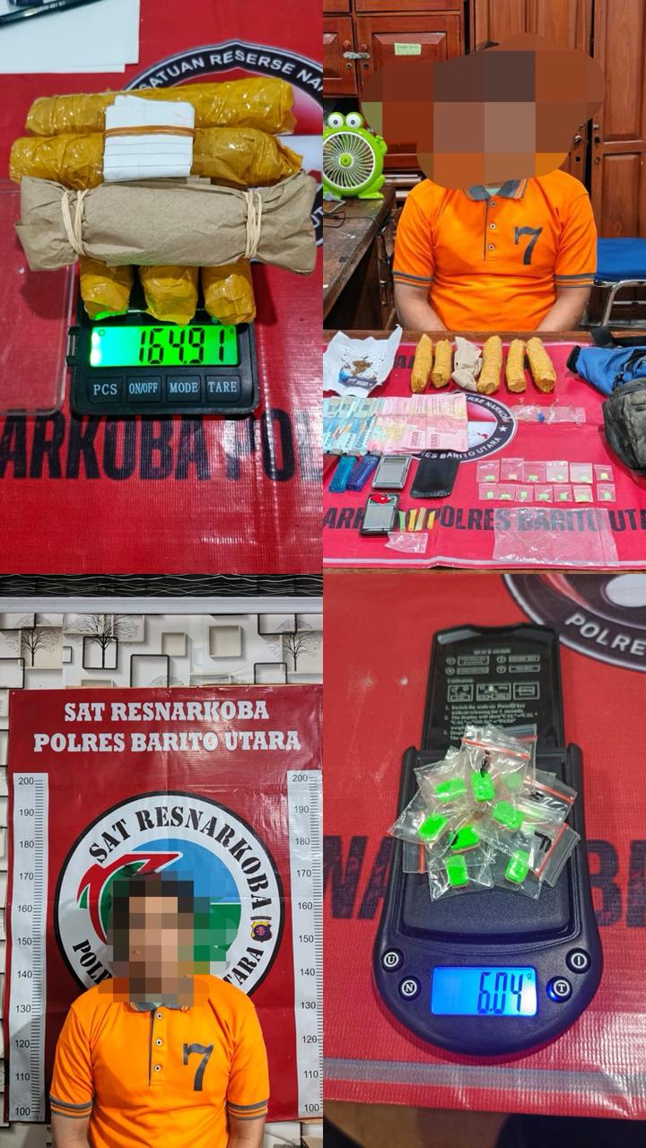 Tersangka ADW bersama barang bukti ganja dan ineks.(dok : Polres Barito Utara) 
