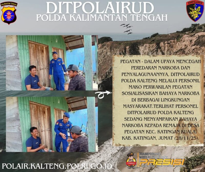 Ditpolairud Polda Kalteng menyosialisasikan tentang  bahaya narkoba kepada para remaja di Desa Pegatan, Kecamatan Katingan Kuala, Kabupaten Katingan, Jumat, 28 November 2025.(Dok : Ditpolairud Polda Kalteng) 