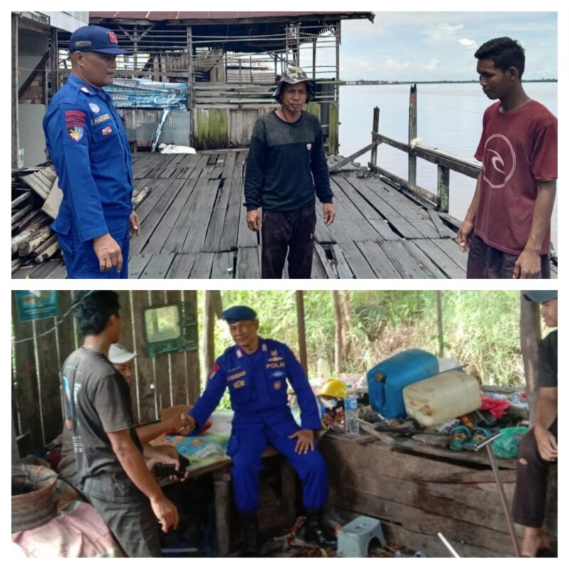 Personel Kapal XVIII - 1017 Ditpolairud Polda Kalteng berpatroli rutin, sekaligus sambangi masyarakat pesisir di DAS Kahayan Bahaur, Kabupaten Pulang Pisau, Jumat, 2 Januari 2026.(ist/Ditpolairud Polda Kalteng) 