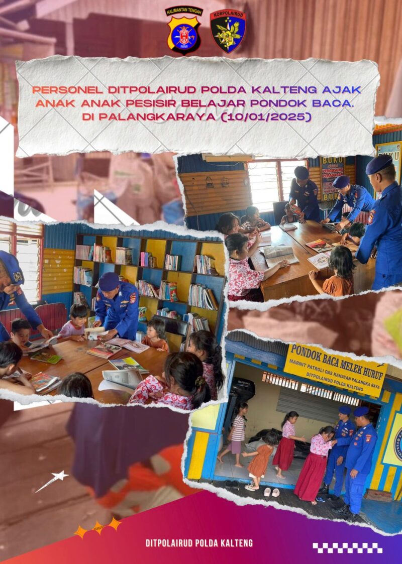 Anak-anak pesisir membaca buku dan menimba ilmu di Pondok Baca Mako Palangkaraya Ditpolairud Polda Kalteng, Sabtu, 10 Januari 2026.(ist/Ditpolairud Polda Kalteng) 