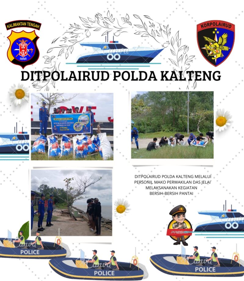 Personel ‎Ditpolairud Polda Kalteng Mako Perwakilan DAS Jelai bersama masyarakat,  melaksanakan kegiatan bakti sosial membersihkan sampah di sekitaran pantai, Rabu, 25 Februari 2026.(foto : Ditpolairud Polda Kalteng) 
‎
