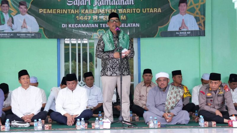 Bupati Barito Utara Shalahuddin melakukan Safari Ramadan ke Masjid Al Muhajirin, Desa Tawan Jaya (SP1), Kamis, 5 Maret 2026.(dok/Diskominfosandi Barito Utara)  