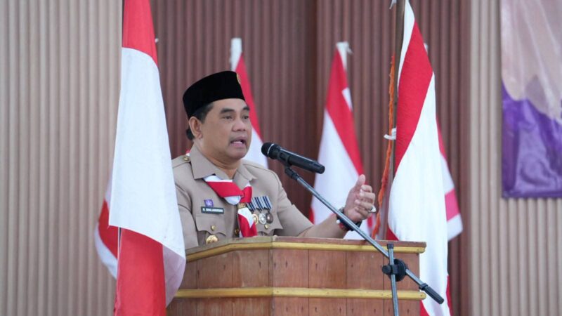 Bupati Barito Utara Shalahuddin  membuka Musyawarah Cabang (Muscab) X Gerakan Pramuka Barito Utara Tahun 2026 di Muara Teweh, Sabtu, 7 Maret 2026.(foto : Diskominfosandi Barito Utara)  