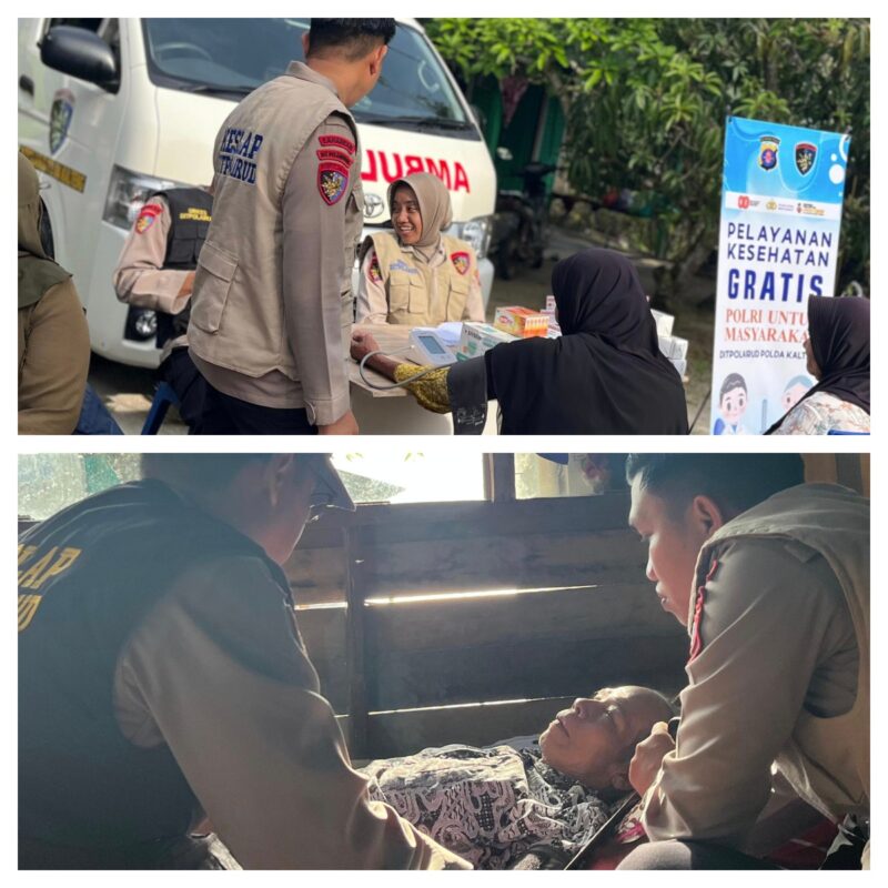 Personel Ditpolairud Polda Kalteng melaksanakan pelayanan kesehatan gratis bagi masyarakat di Pasar Belanti, Sampit, Rabu, 4 Maret 2026.(ist/Ditpolairud Polda Kalteng)