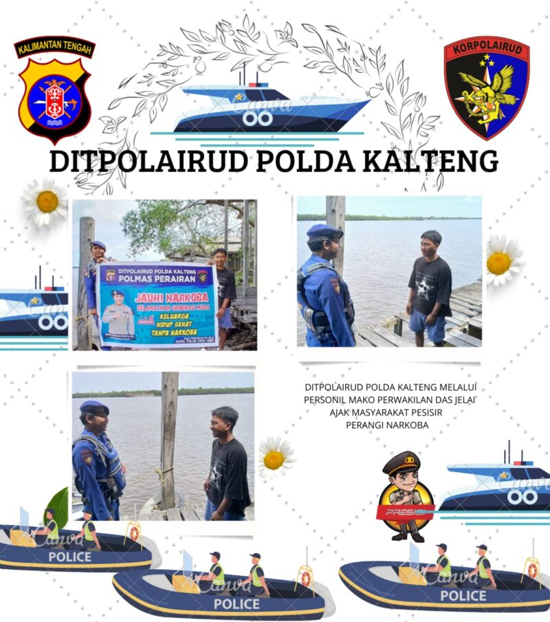 Personel  Ditpolairud Polda Kalteng Mako Perwakilan DAS Jelai mengajak masyarakat bersama-sama memerangi narkoba, Sabtu, 7 Maret 2026.(ist/Ditpolairud Polda Kalteng) 