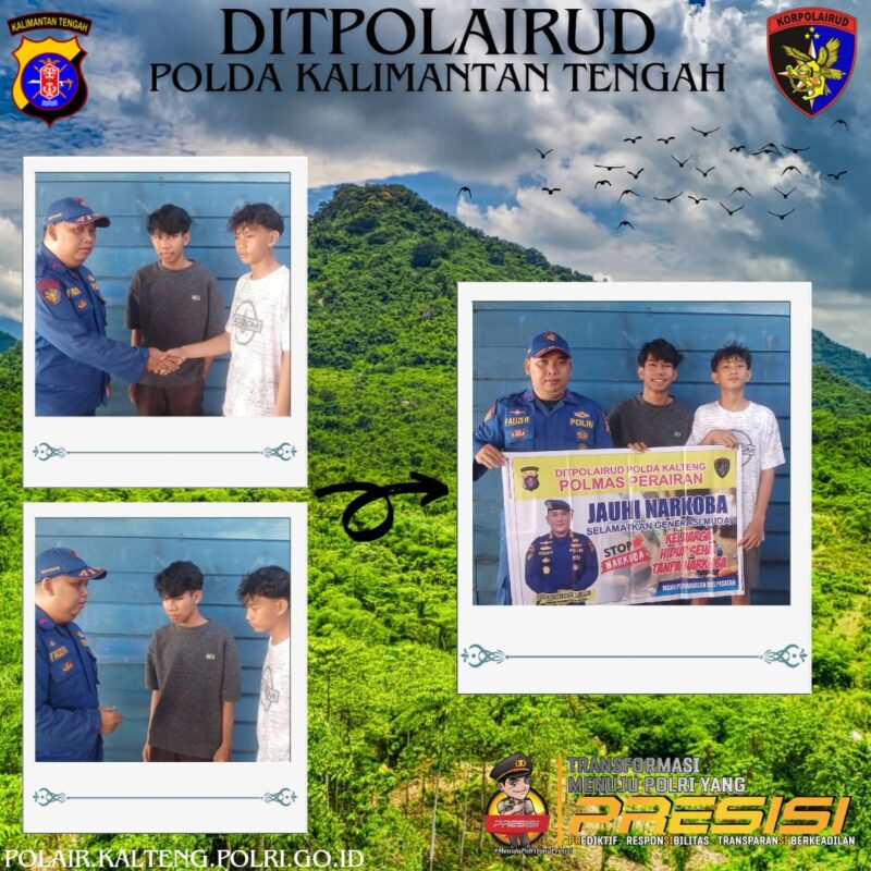 Personel Ditpolairud Polda Kalteng mengedukasi bahaya narkoba kepada para remaja di Desa Pegatan, Kabupaten Katingan, Sabtu, 28 Maret 2026.(Ist/Ditpolairud Polda Kalteng)