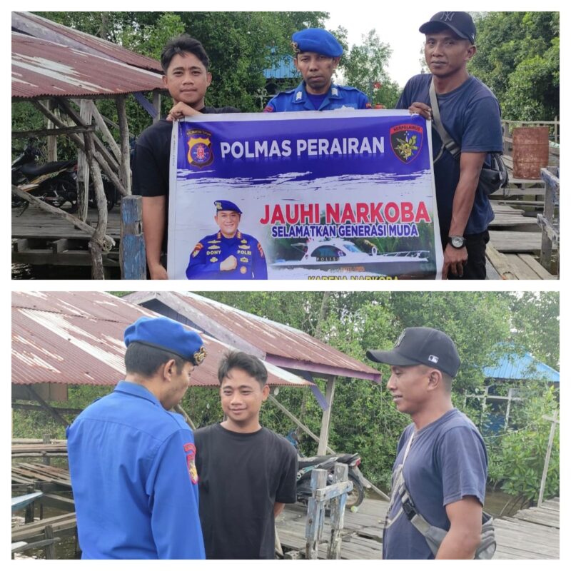 Kegiatan Polmas Ditpolairud Polda Kalteng, terus mengintensifkan imbauan anti narkoba kepada masyarakat DAS Kumai, Minggu, 12 April 2026.(Foto Ditpolairud Polda Kalteng) 