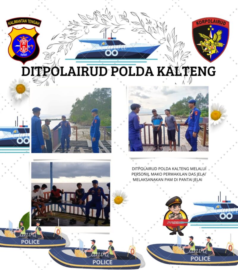 Personel Ditpolairud Polda Kalteng Mako Perwakilan DAS Jelai melaksanakan pengamanan (pam) di Pantai Jelai, Kabupaten Sukamara, Selasa, 21 April 2026.(Foto  Ditpolairud Polda Kalteng) 