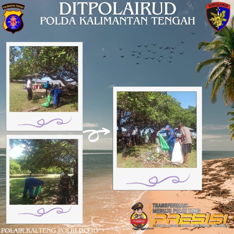 Ditpolairud Polda Kalteng Mako Perwakilan Pegatan DAS Katingan bersama masyarakat Kampung Keramat membersihkan sampah di pantai Kempeng Pegatan, Kabupaten Katingan. Selasa, 12 Mei 2026 siang.(Foto Ditpolairud Polda Kalteng)