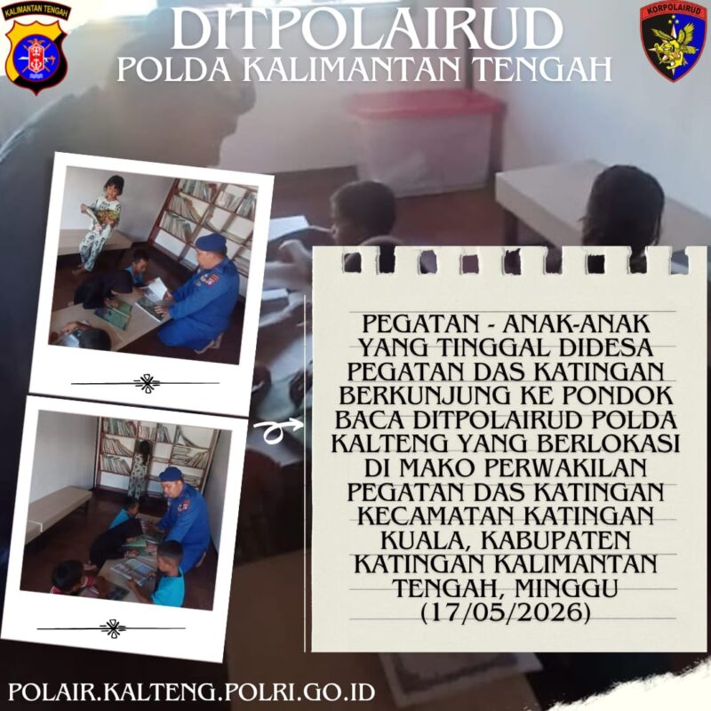 Pondok Baca Ditpolairud Polda Kalteng di Mako Perwakilan Pegatan wujud kepedulian terhadap masa depan anak-anak DAS Katingan, Minggu, 17 Mei 2026.(Foto  Ditpolairud Polda Kalteng) 