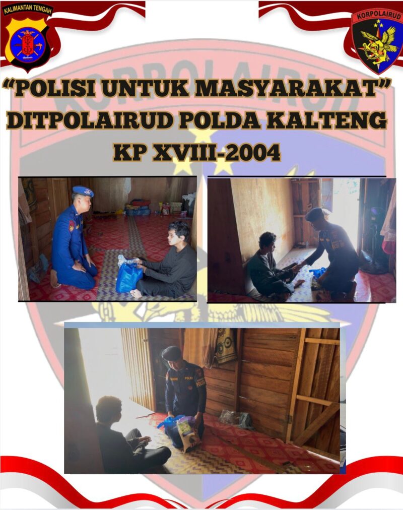 Anggota Ditpolairud Polda Kalteng beserta Bhayangkari KP XVIII-2004 DAS Kumai, membagikan bantuan sosial bansos kepada masyarakat Desa Sei Kapitan, Kabupaten Kotawaringin Barat, Sabtu, 23 Mei 2026.(Ist/Ditpolairud Polda Kalteng)