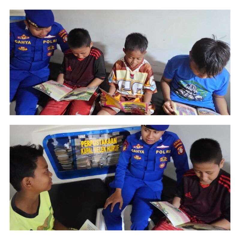 Ditpolairud Polda Kalteng petugas KP XVIII-2007 membekali masa depan anak-anak DAS Kapuas dengan  menyediakan Pondok Baca Melek Huruf (PBMH), Selasa, 16 Juni 2026 siang.(Foto/Ditpolairud Polda Kalteng) 