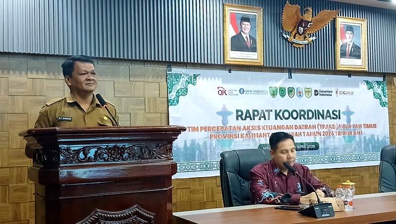 Pemkab Barito Utara melaksanakan rapat koordinasi  TPAKD Semester I dan Coaching Clinic Triwulan I Tahun 2026 di Muara Teweh, Selasa  14 April 2026.(Tegaklurus.net/Abram)