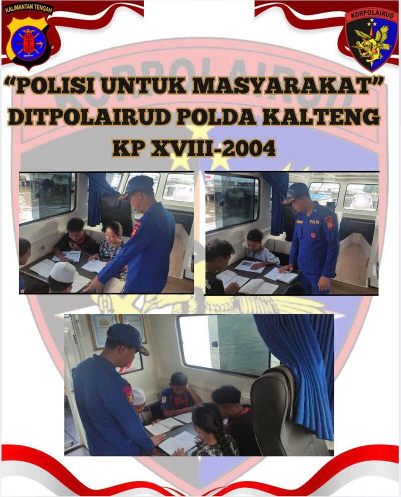 Ditpolairud Polda Kalteng jajaran Kapal Polisi KP XVIII-2004 berpatroli di DAS Kumai disulap menjadi Perpustakaan Terapung di Desa Kumai Hulu, Kabupaten Kobar, Rabu, 22 Juli 2026.(Foto/KP XVIII-2004 Ditpolairud Polda Kalteng)