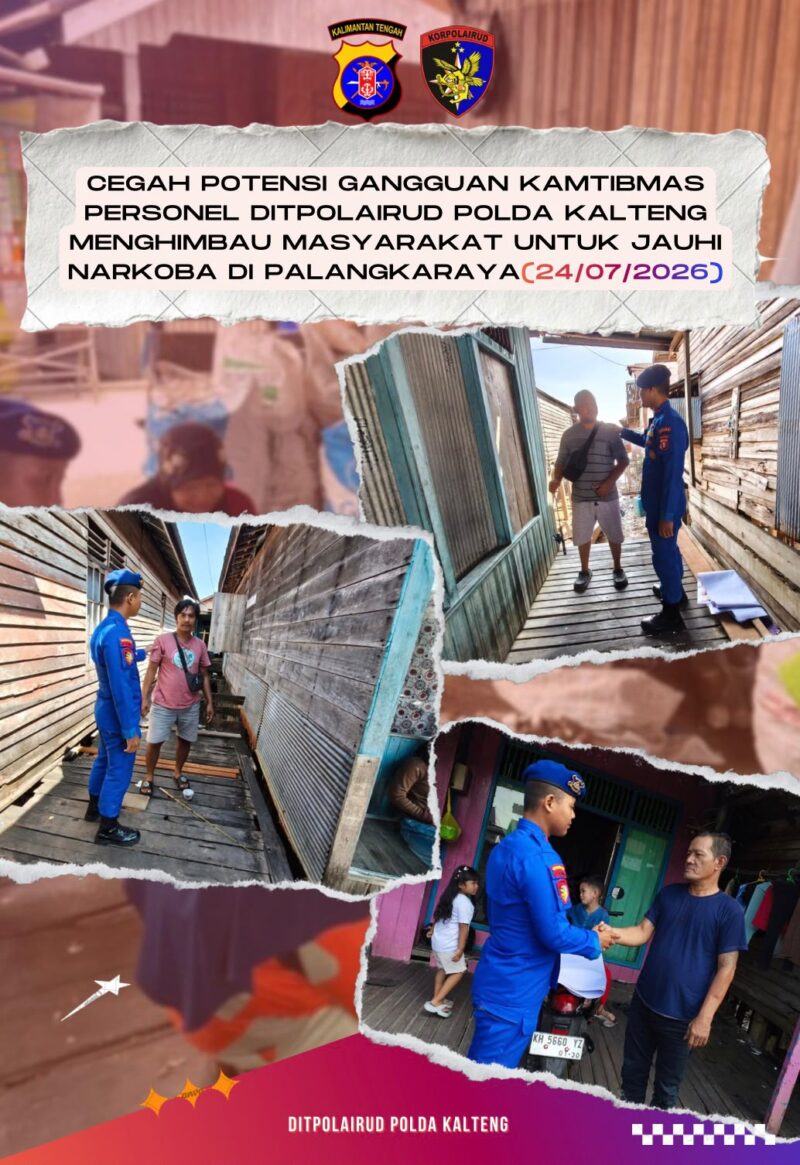 Personel Ditpolairud Polda Kalteng mengimbau masyarakat memerangi narkoba di Palangkaraya, Jumat, 24 Juli 2026.(Foto/Ditpolairud Polda Kalteng)