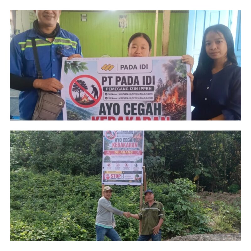 PT KDC Site PT Pada Idi menggelar penyuluhan kepada warga desa binaan dan pemasangan baliho imbauan pencegahan karhutla, akhir Juli 2026.(Foto/PT. Kaltim Diamond Coal Site PT. Pada Idi) 