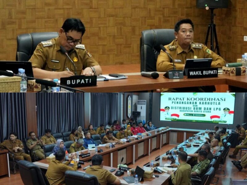 Pemkab Barito Utara menggelar rapat koordinasi terkait masalah penanganan kebakaran hutan dan lahan (karhutla) sekaligus pengawasan distribusi BBM dan LPG, di Aula Setda Lantai I, Muara Teweh, Selasa, 18 Agustus 2026 siang.(Foto/ Diskominfosandi Barito Utara)